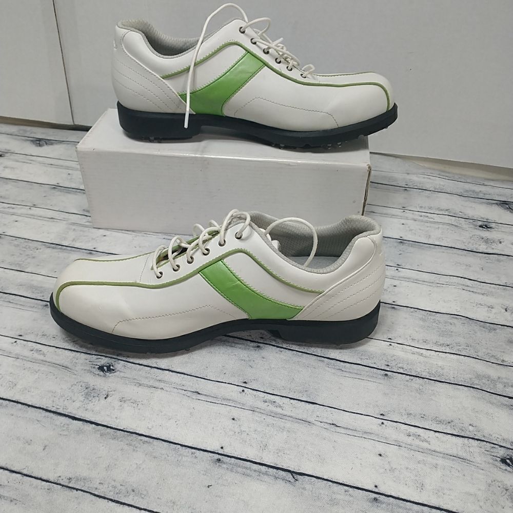 Callaway Women's Sport Thin Saddle Leather Golf Shoes 8.5 White Green . - Picture 2 of 9